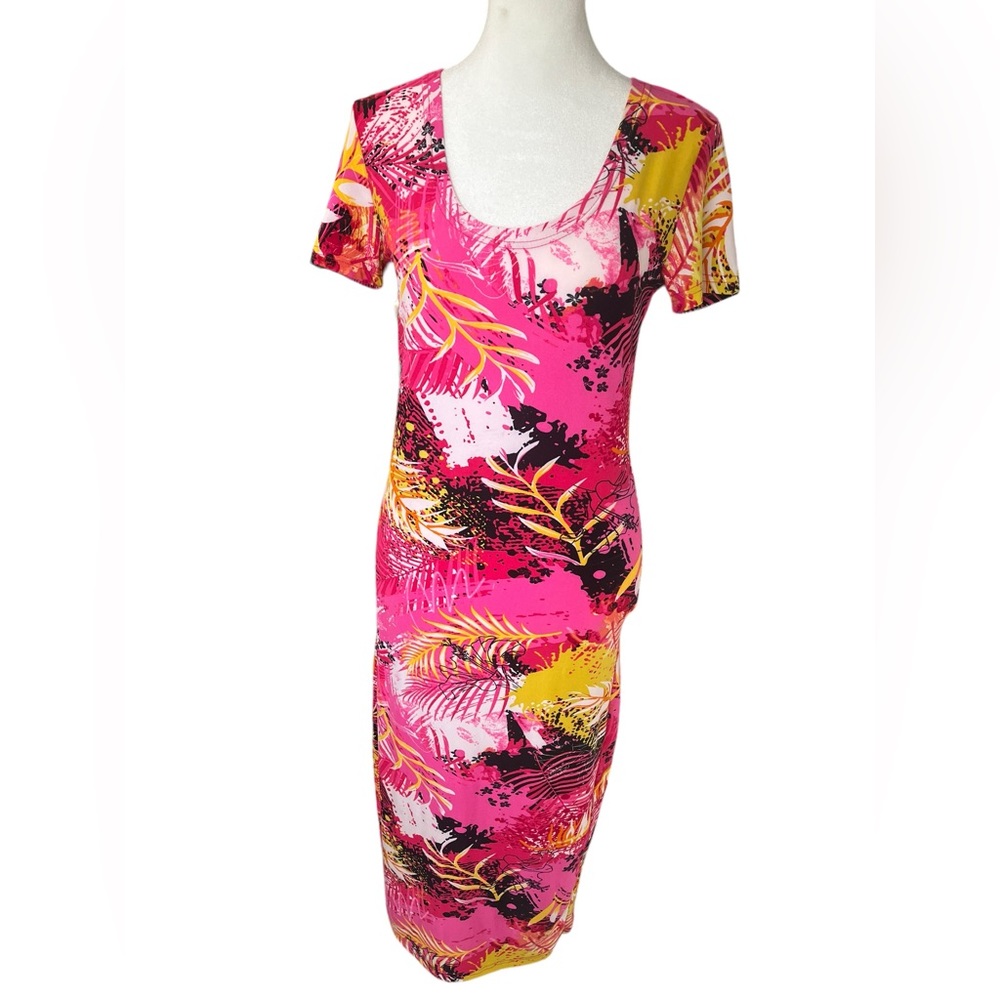 Pink Maxi Sunset/Palm Tree Dress - Size M